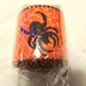 Halloween New Wired Ribbon Orange w/ Black Spiders & White Webs 2.5" x 10 Yards